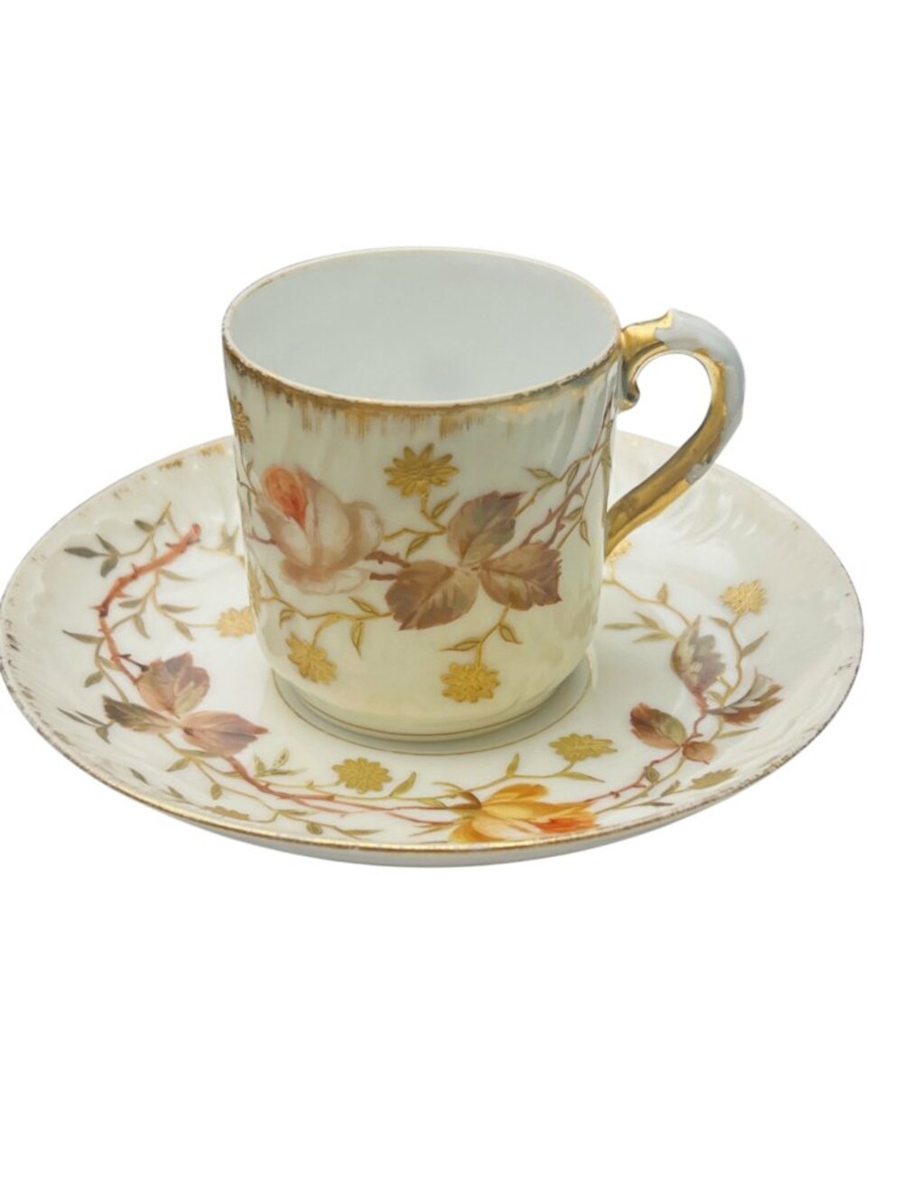 Haviland Limoges GDM France Porcelain Cup & Saucer Set With Gold Floral Design